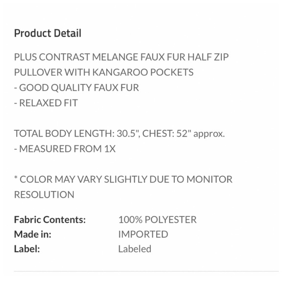 LAST ONE 18 $20 start ❤️ Soft PLUS contrast faux fur pullover - Picture 4 of 4